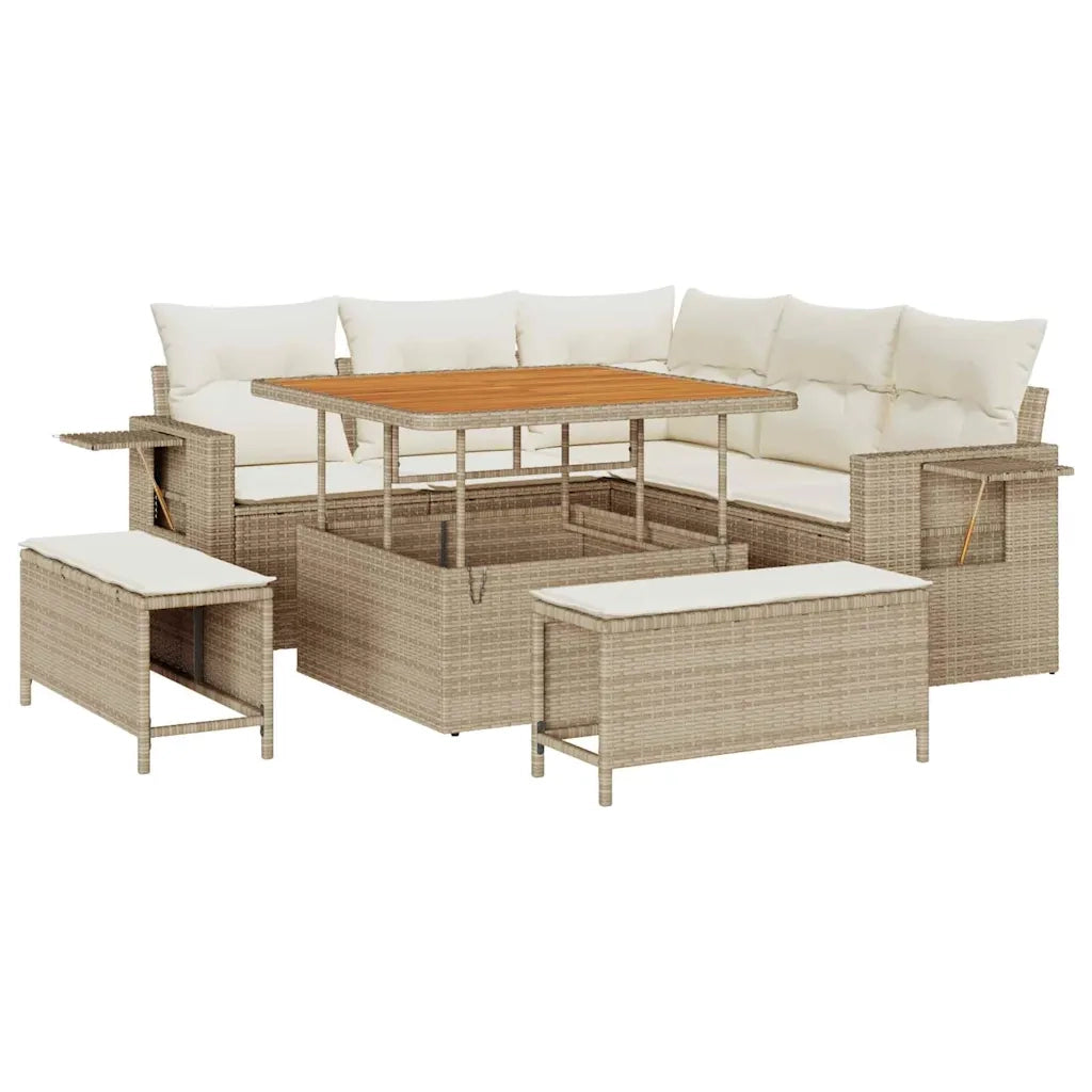 Set Divano da Giardino 9 pcs Beige e Crema polyrattan 3363686