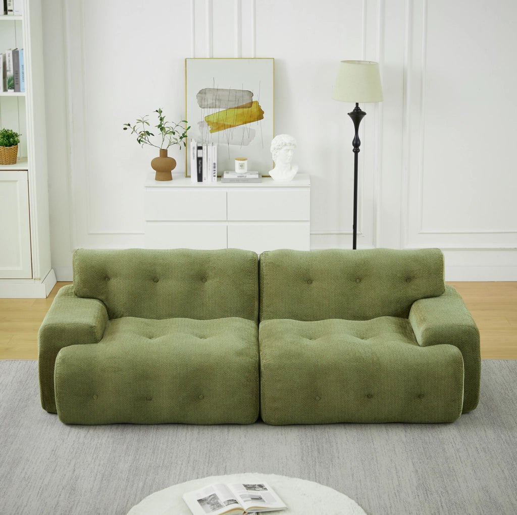 Divano Cloud a due posti, rivestito in tessuto di ciniglia, con braccioli larghi e design moderno 224x104x66 cm verde