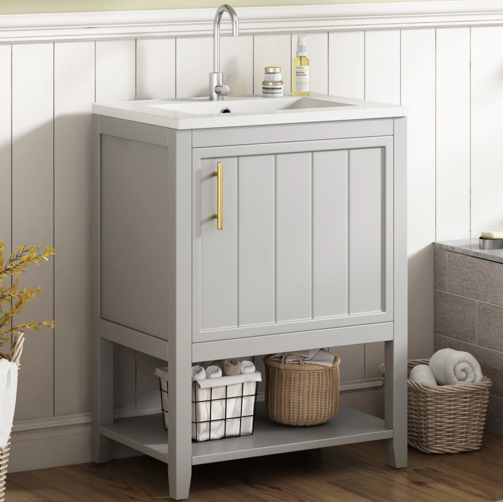 Mobile bagno con lavandino in ceramica 61 cm, grigio