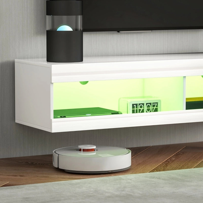 TV Lowboard sospeso con illuminazione LED RGB a 16 colori, finitura bianco lucido, 140 x 40 x 30 cm