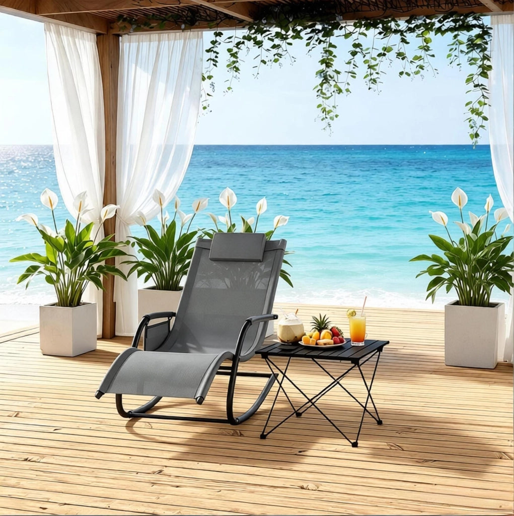 Sdraio da Giardino con Tasche Laterale e Struttura in Metallo, 152x83x62 cm, Colore Grigio