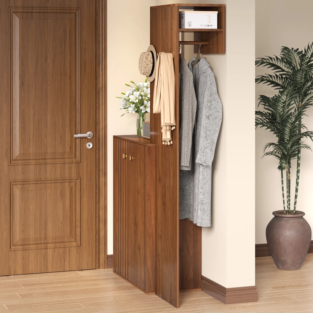 Set mobili da ingresso con scarpiera, appendiabiti in MDF noce
