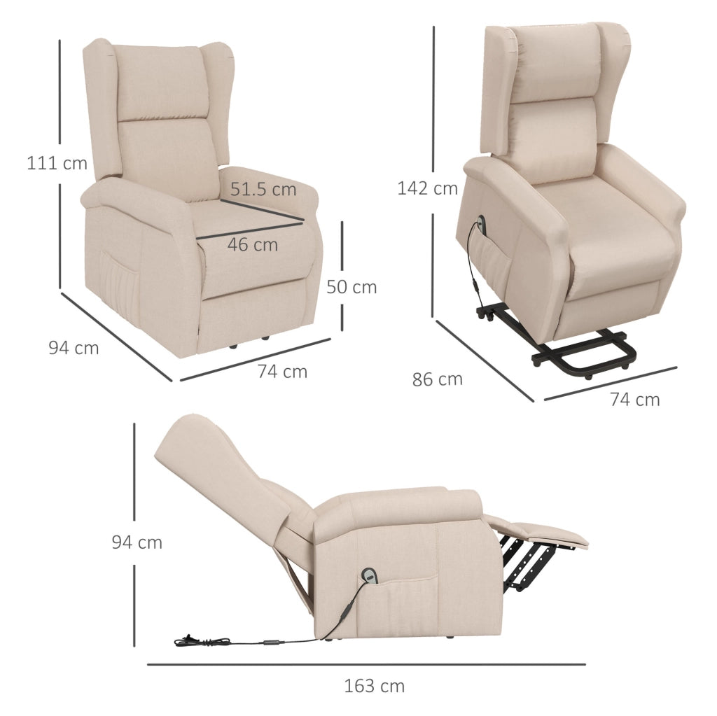 Poltrona Relax Elettrica con Funzione Letto e Alzata, Max 200kg, 72,5x94x109cm, Crema