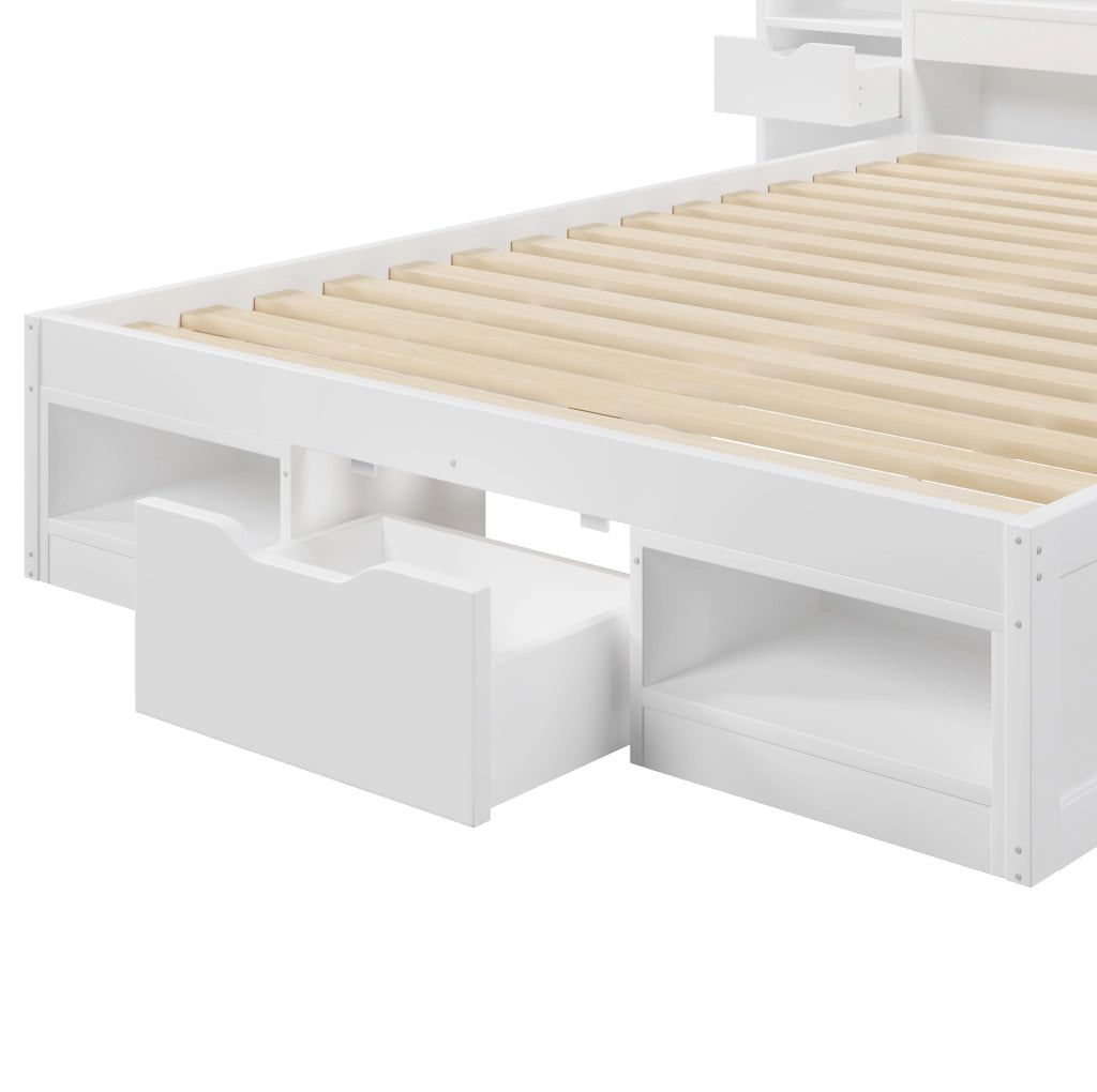 LETTO a Piattaforma 140x200 cm con Vani e Cassetti MDF Bianco