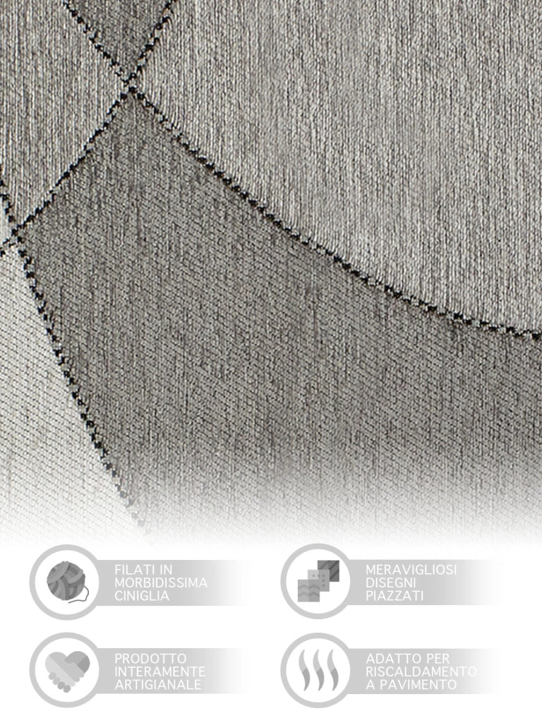 Tappeto Arredo Moderno Morbido in Ciniglia Ingresso Antiscivolo Prodotto Italiano  Soggiorno Camera Salotto Disegni Piazzati Cotone Varie Misure Grande Hills/Grigio - 175x280 cm