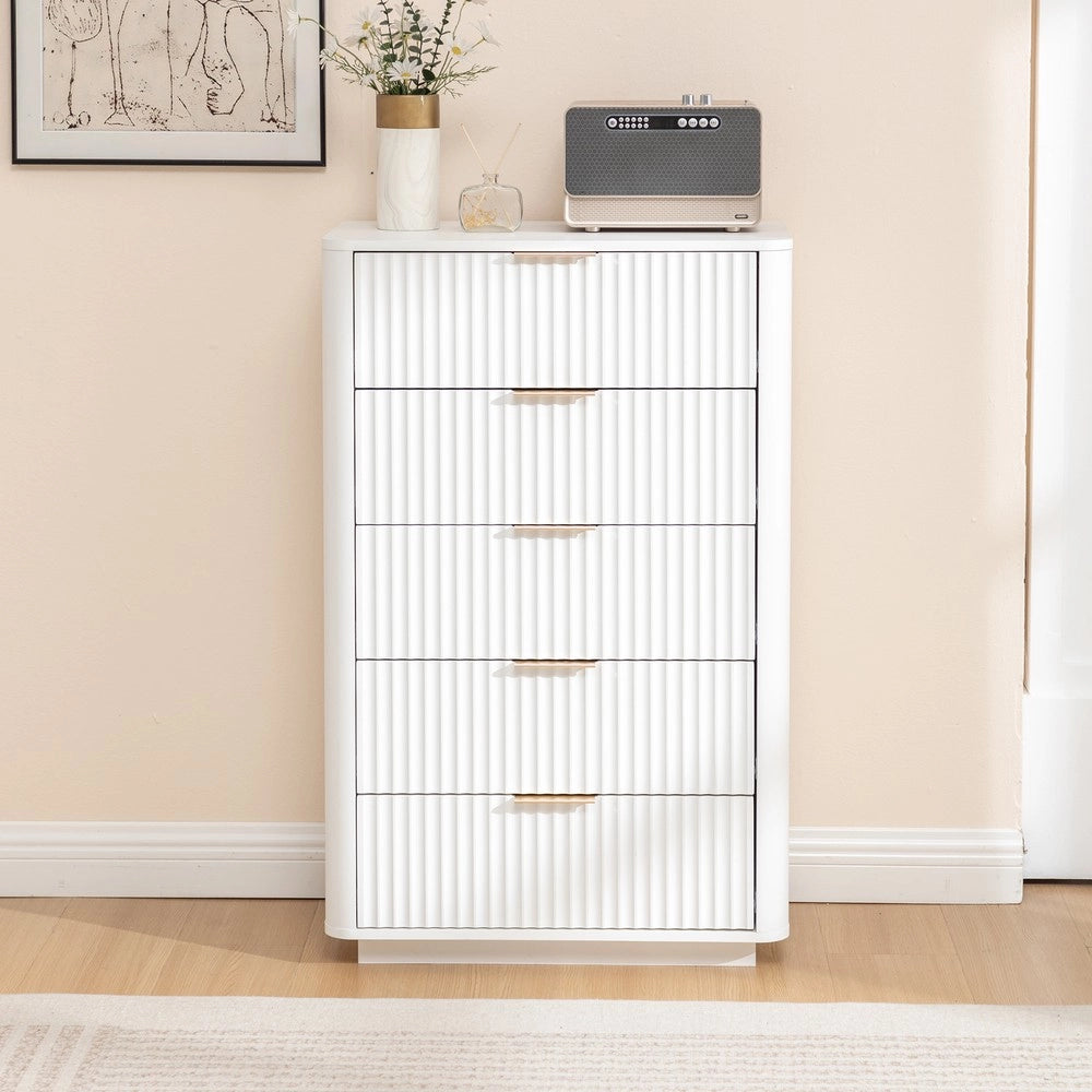 Cassettiera 5 Cassetti ¨C MINIMAL ¨C Bianco, MDF, Maniglie in Metallo