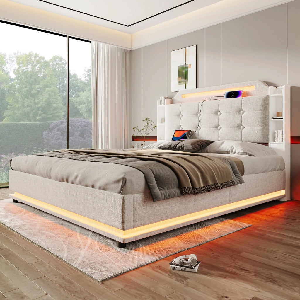 letto imbottito lino beige 140 x 200 cm