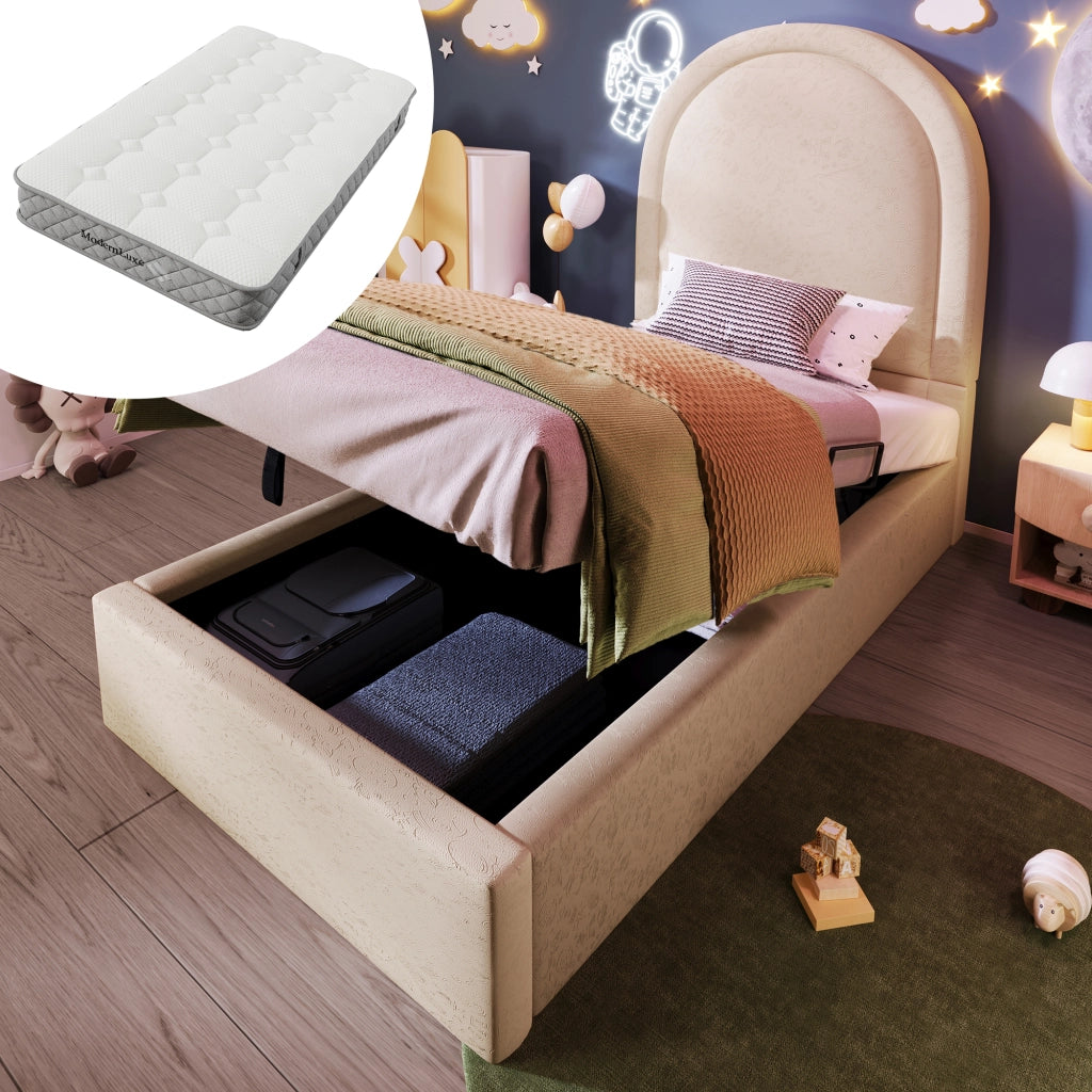 Letto imbottito beige 90x200 cm con materasso