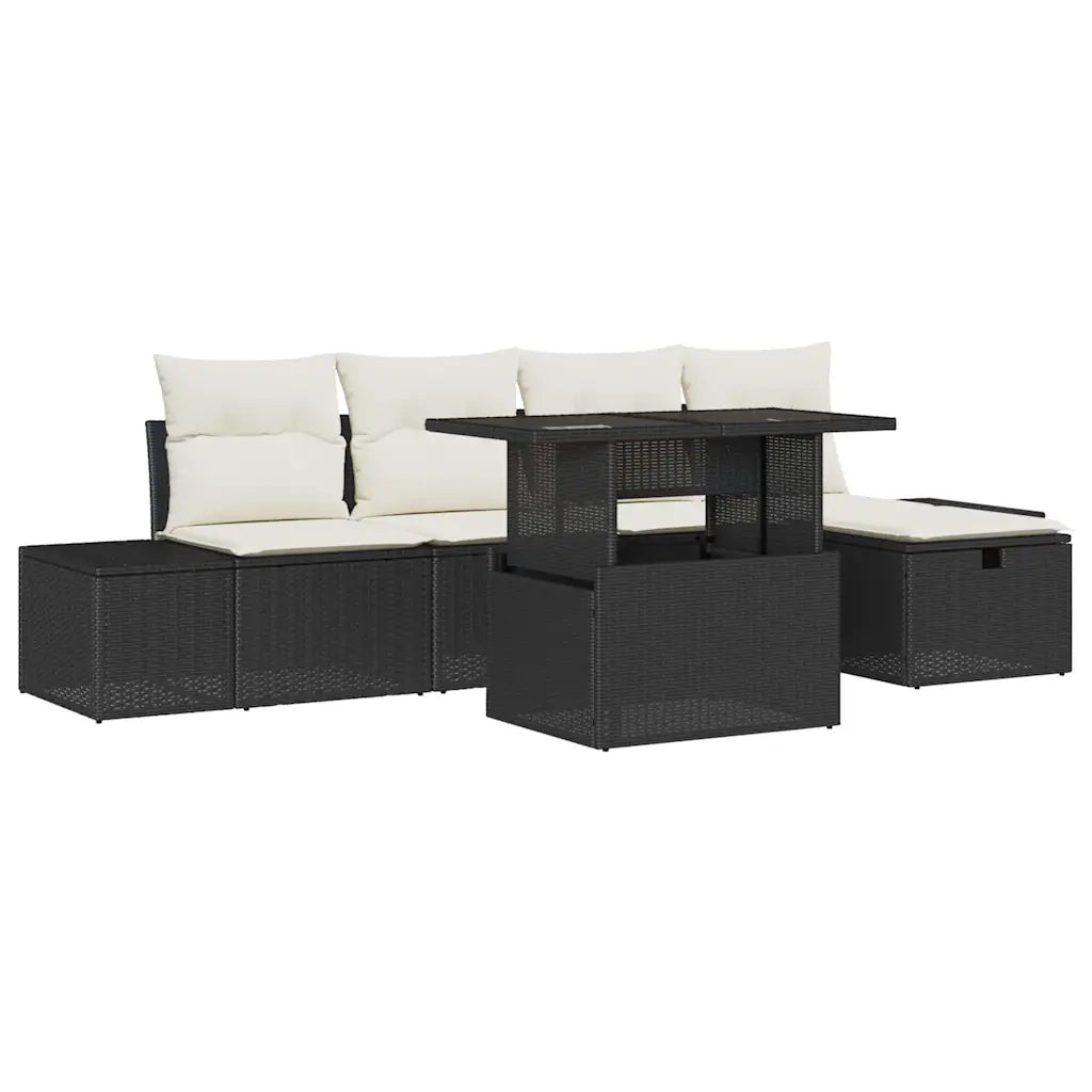 Set Divano da Giardino 6 pcs Nero Poly Rattan