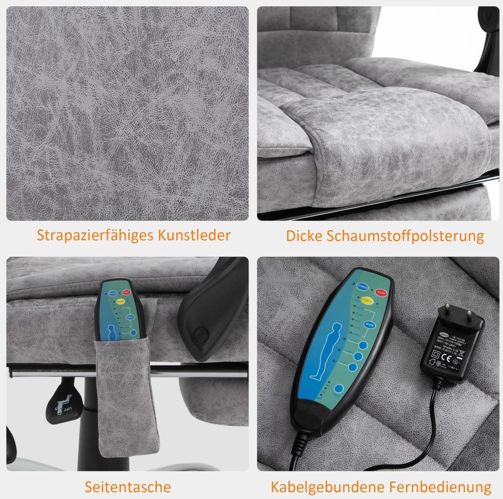 Poltrona da Ufficio con Funzione Massaggio e Riscaldamento, Poggiapiedi e Recliner Regolabile 62x67x113-120 cm Grigia