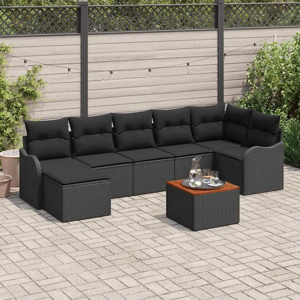 Set Divano da Giardino con archiviazione 8 pcs Nero polyrattan 3356154