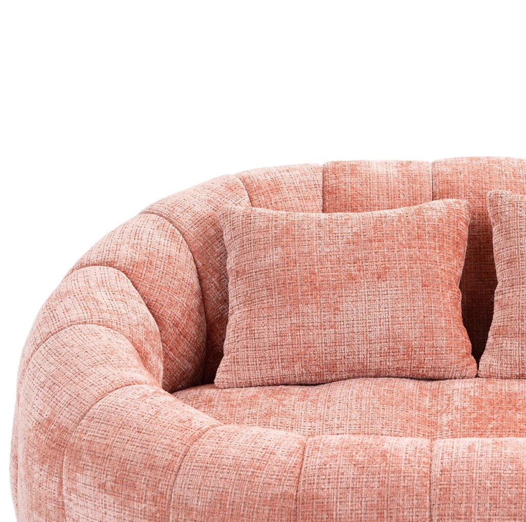 Divanetto ULEVR in ciniglia rosa con imbottitura in schiuma, braccioli e seduta ampia, 150x95x63 cm