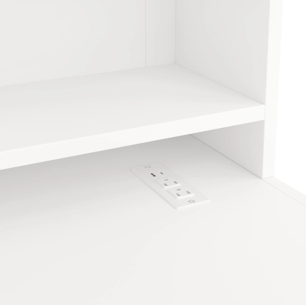 Letto a soppalco 90x200 cm in legno e MDF bianco con scrivania LED
