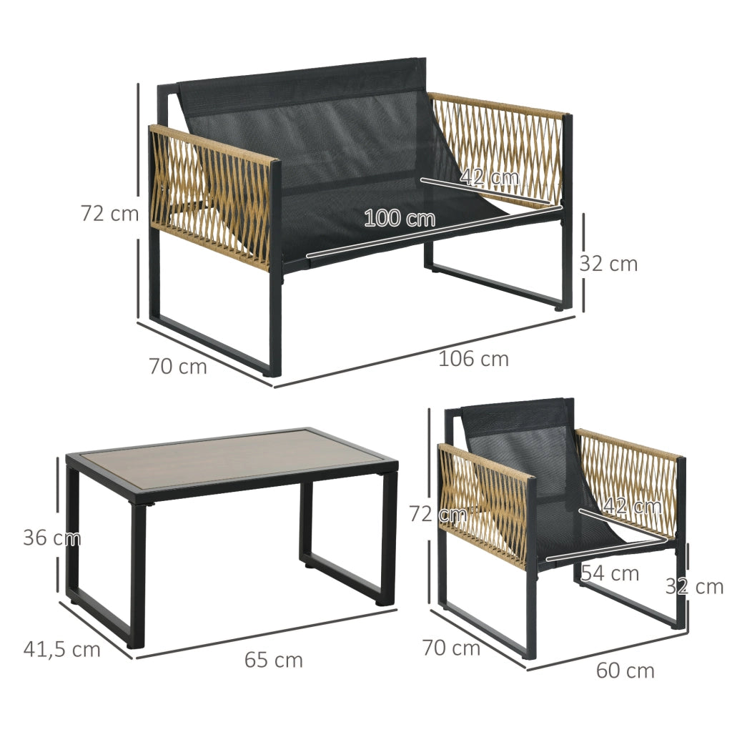 Set da giardino 4 pezzi con cuscini in polyrattan grigio scuro