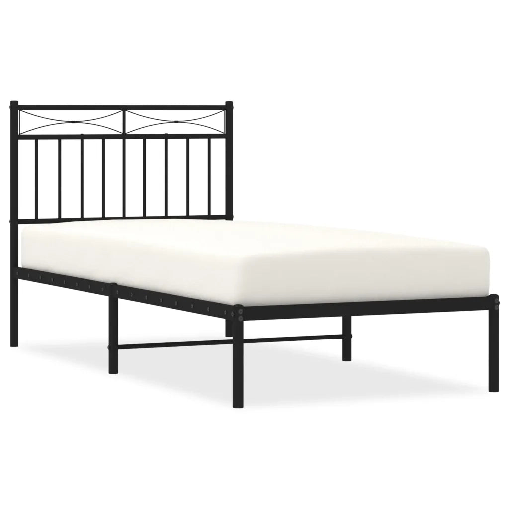 Letto singolo | Letto per adulti | Giroletto con Testiera in Metallo Nero 90x190 cm
