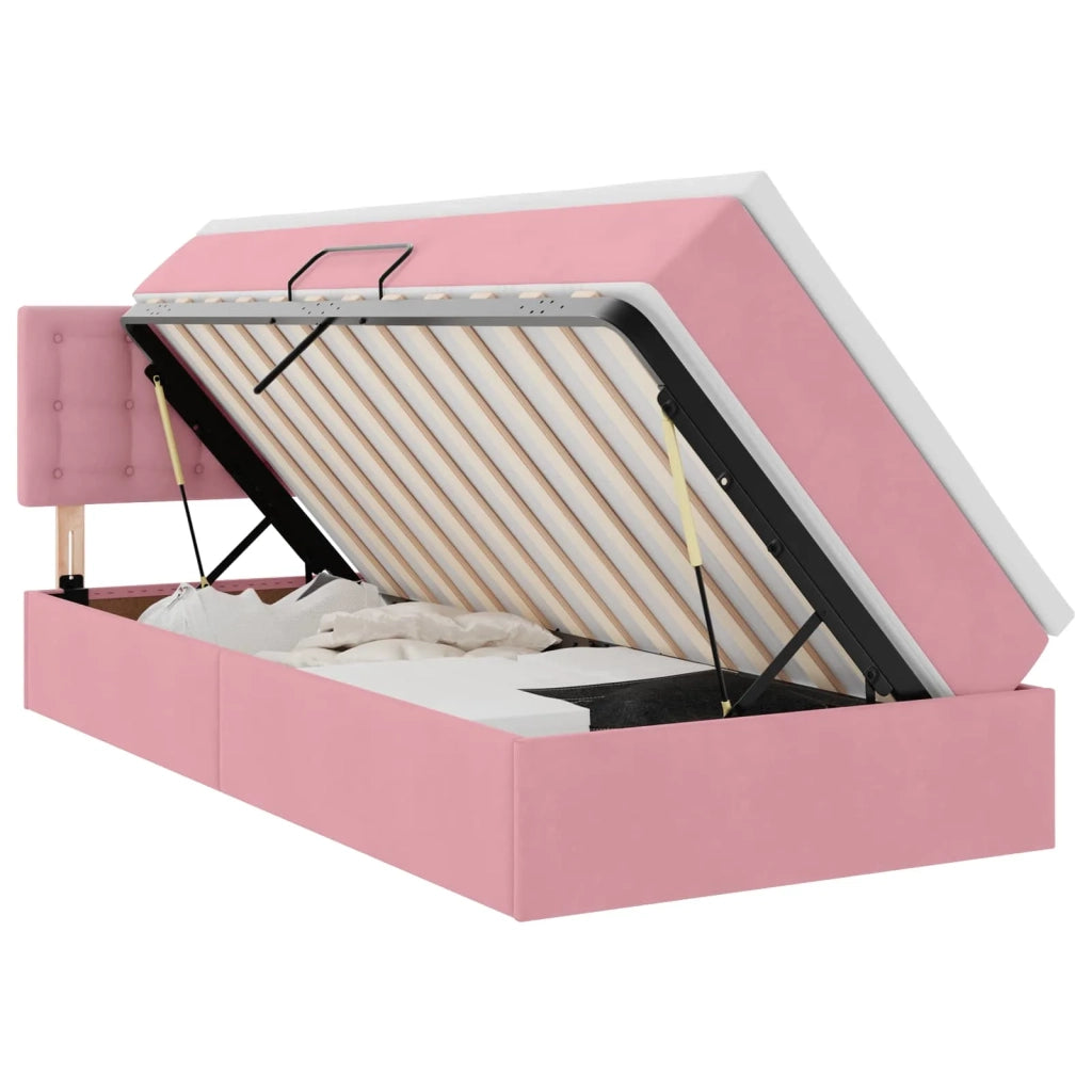Letto con contenitore e LED con led Rosa 90 x 200 cm Velluto 3371492