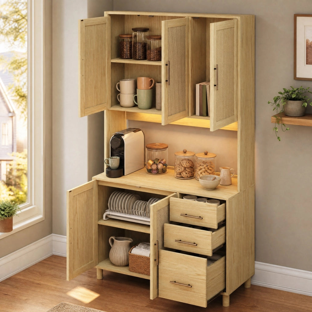 Madia da cucina in MDF con LED multicolore; prese; cassetti e ripiani regolabili