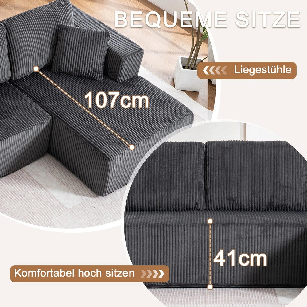 Divano Modulare U ¨C Minimal ¨C Tessuto Grigio Chiaro 3 Posti