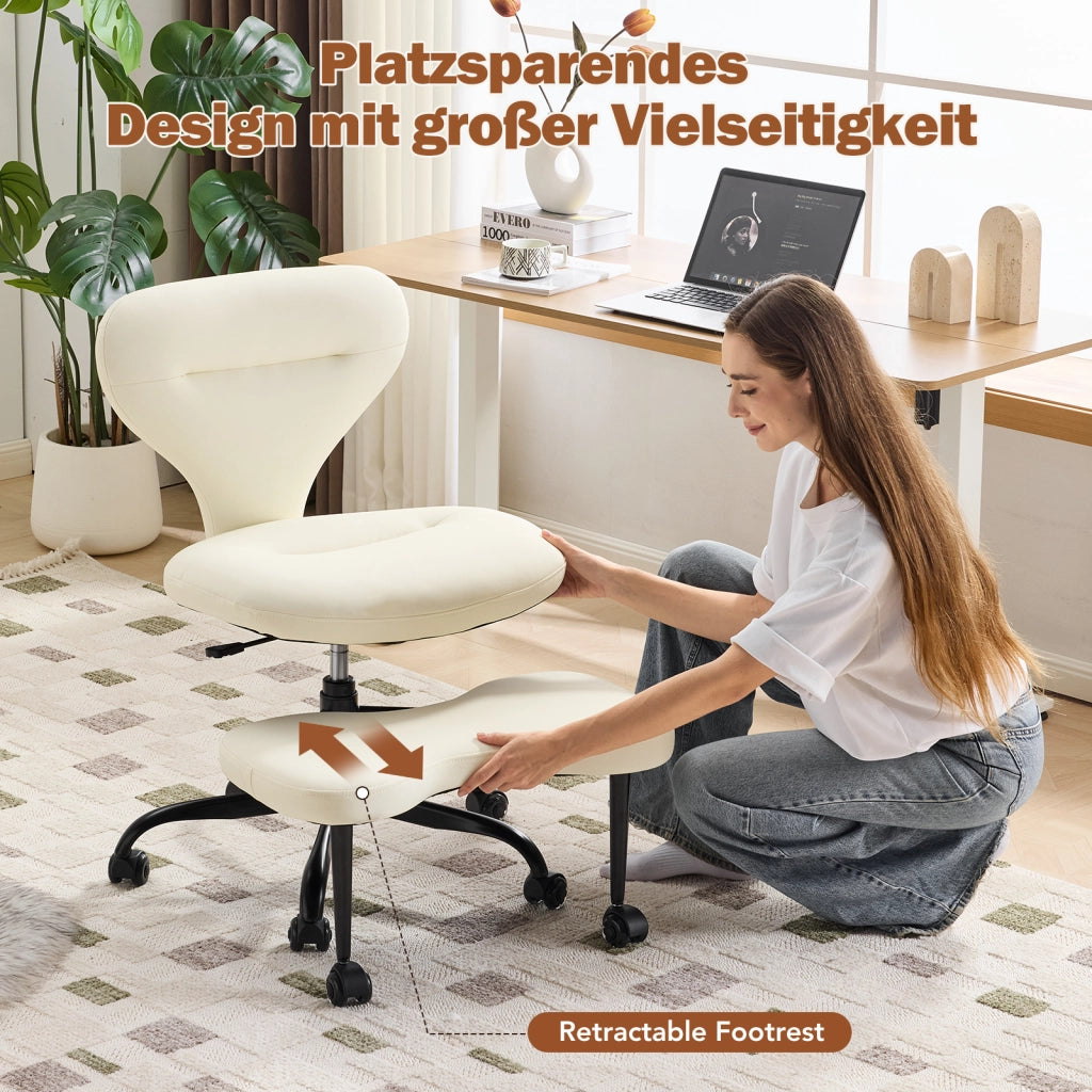Sedia da ufficio per postura attiva con rotazione 360 e poggiapiedi retrattile in pelle bianca 65.5 × 52.5 × 31.0 cm