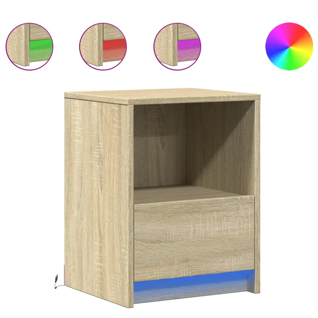 Comodini con Luci LED 2pz-Set di 2 Tavolino da notte Rovere Sonoma in Legno Multistrato 588525