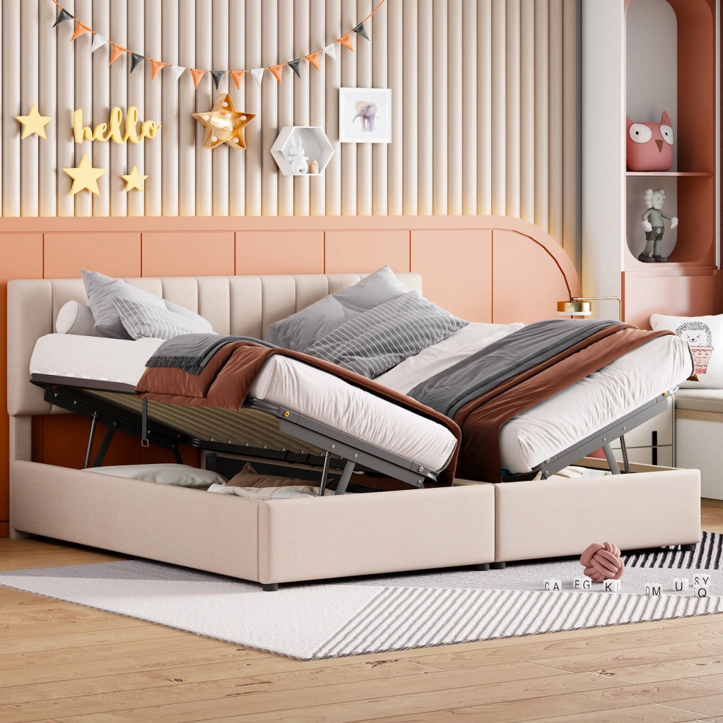 Letto imbottito con contenitore idraulico e design classico