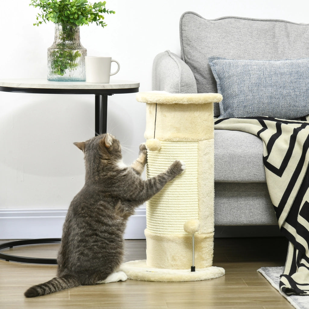 EasyComfort Albero Tiragraffi per Gatti fino 5kg con 2 Palline in Sisal e Peluche, 34x25.5x58cm, Beige