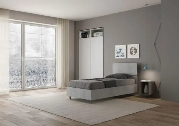 Letto singolo con rete 80x200 testata inclinata cemento Demas
