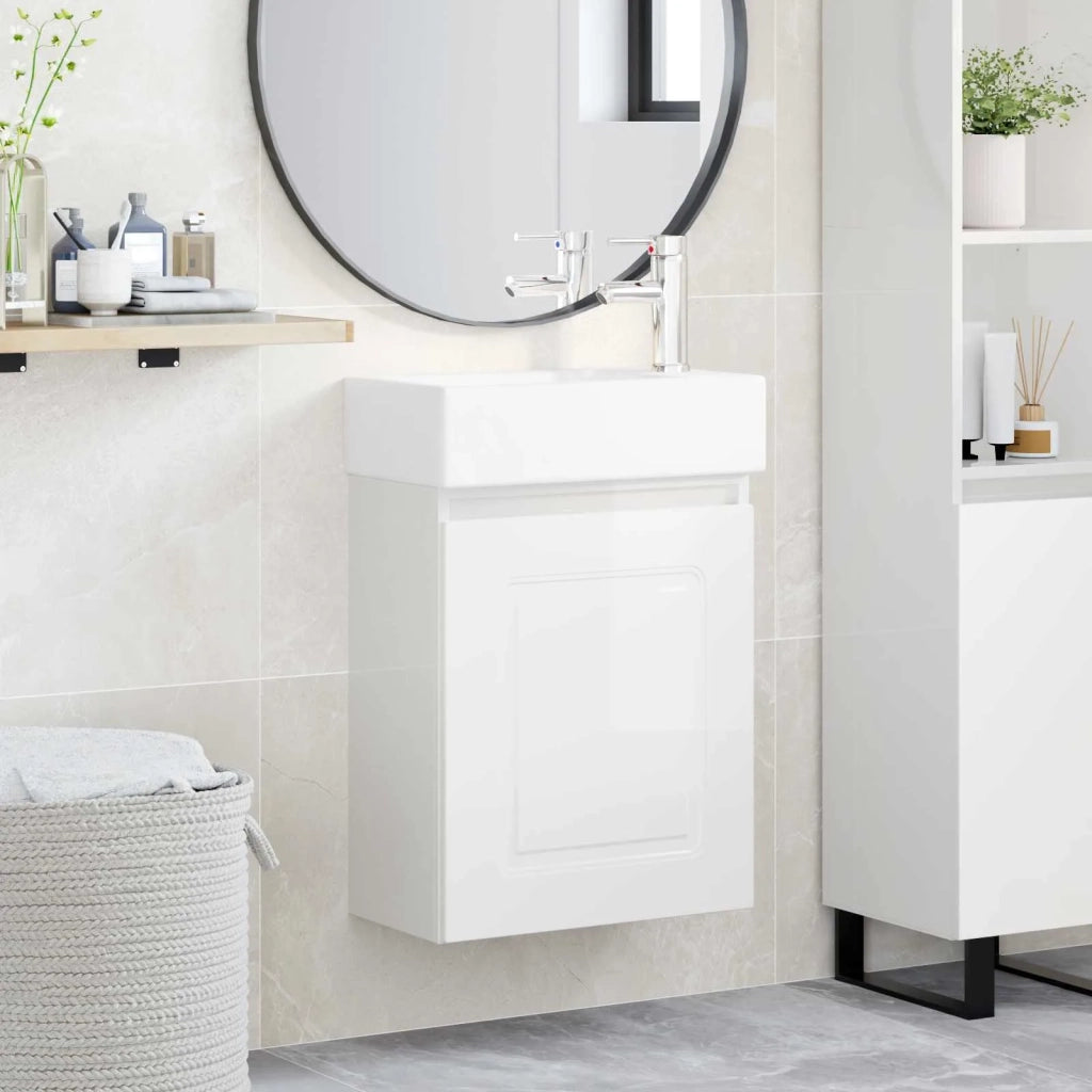 Mobile Bagno | Armadio da bagno con rubinetto Bianco Lucido 45,5 x 22,5 x 84 cm