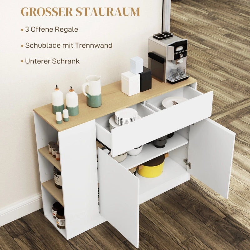 Credenza con 2 ante; 1 cassetto e 3 ripiani regolabili per cucina e sala da pranzo; 105×30×81.5 cm; bianco