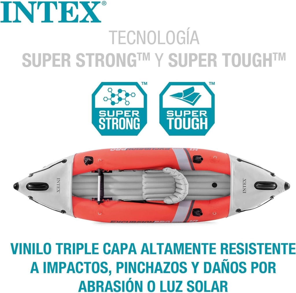 Intex 68303NP Excursion Pro K1 Kayak Gonfiabile 1 Posto 305x91x46 cm portata 100 Kg 2 Skeg Rimovibili colore Rosso