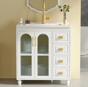 Mobile bagno con lavabo in ceramica bianco 80 cm con armadietto e cassetti