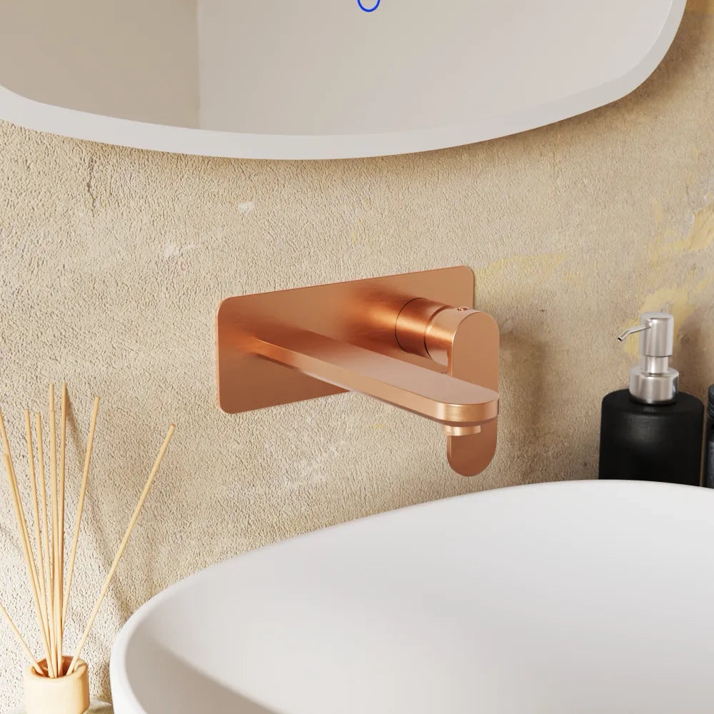 Set miscelatori lavabo ad incasso placca squadrata bidet miscelatore esterno vasca rame spazzolato | Margot