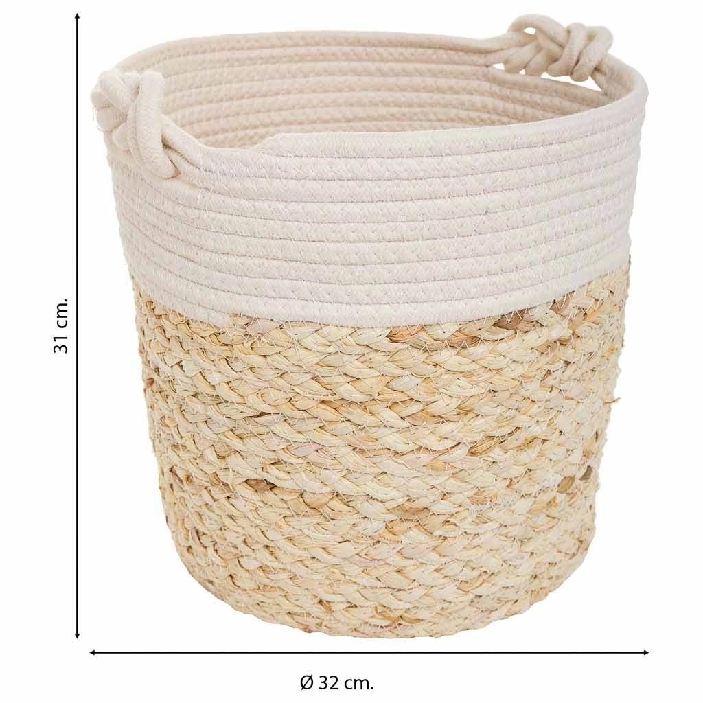 Cestino in fibra naturale e cotone marrone D32x31