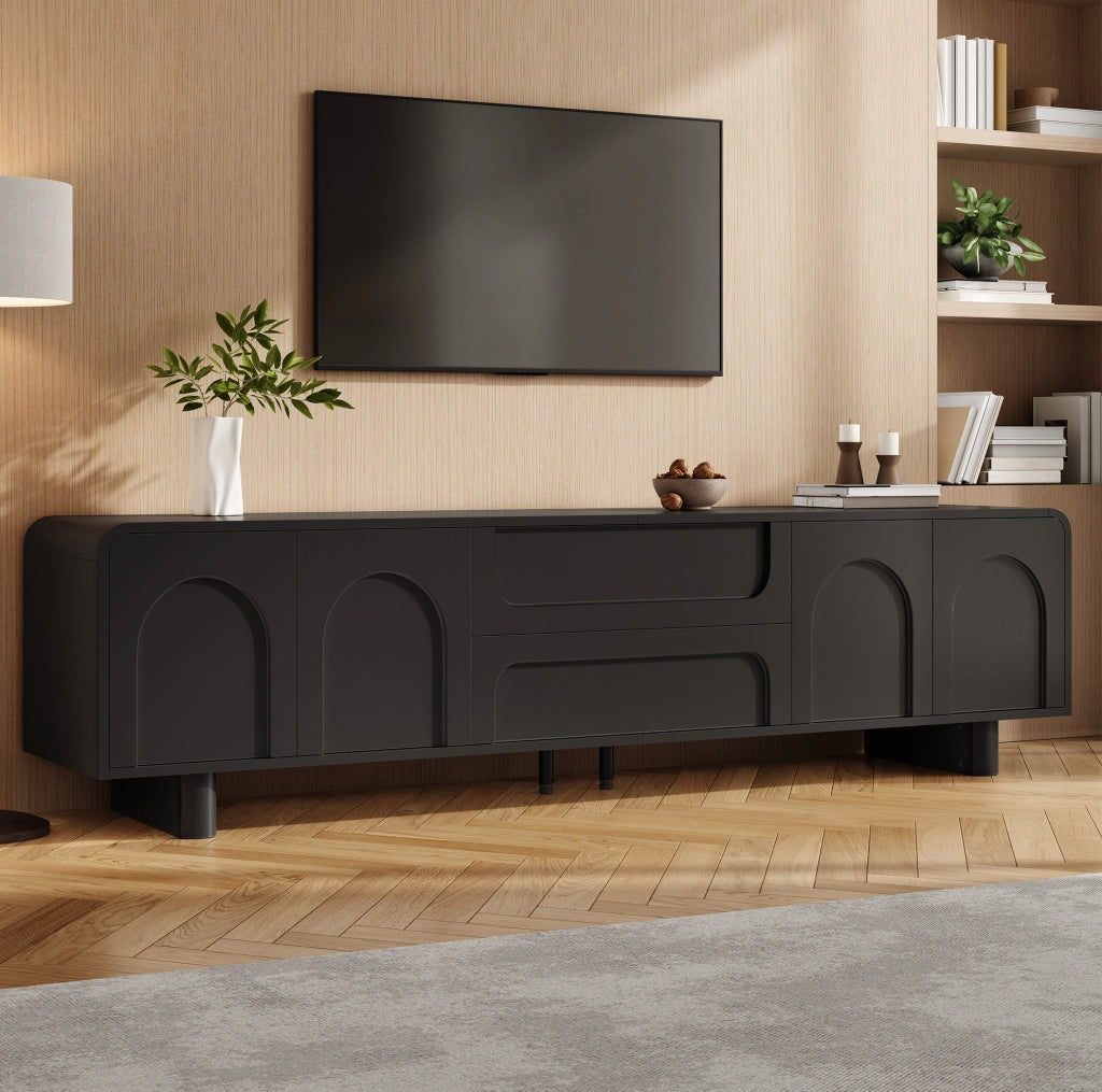 MOBILE TV 180x40x46 cm Nero MDF e Truciolare con 4 Ante e 2 Cassetti
