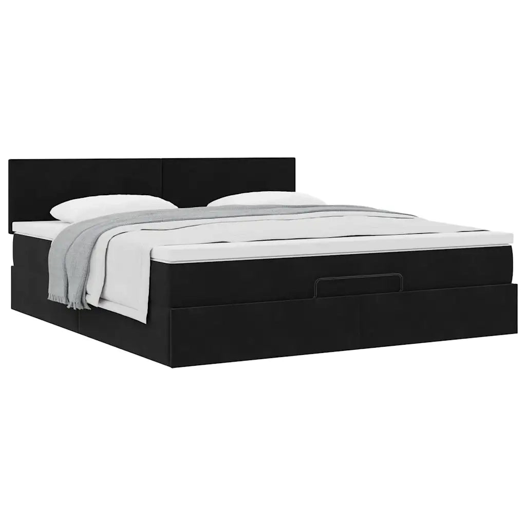 Struttura Letto Pouf con Materasso Nero 160x200 cm in Velluto 3311713
