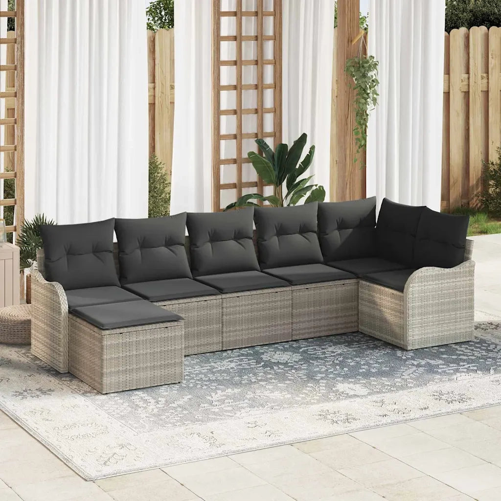 Set Divano da Giardino 7 pcs Grigio chiaro polyrattan