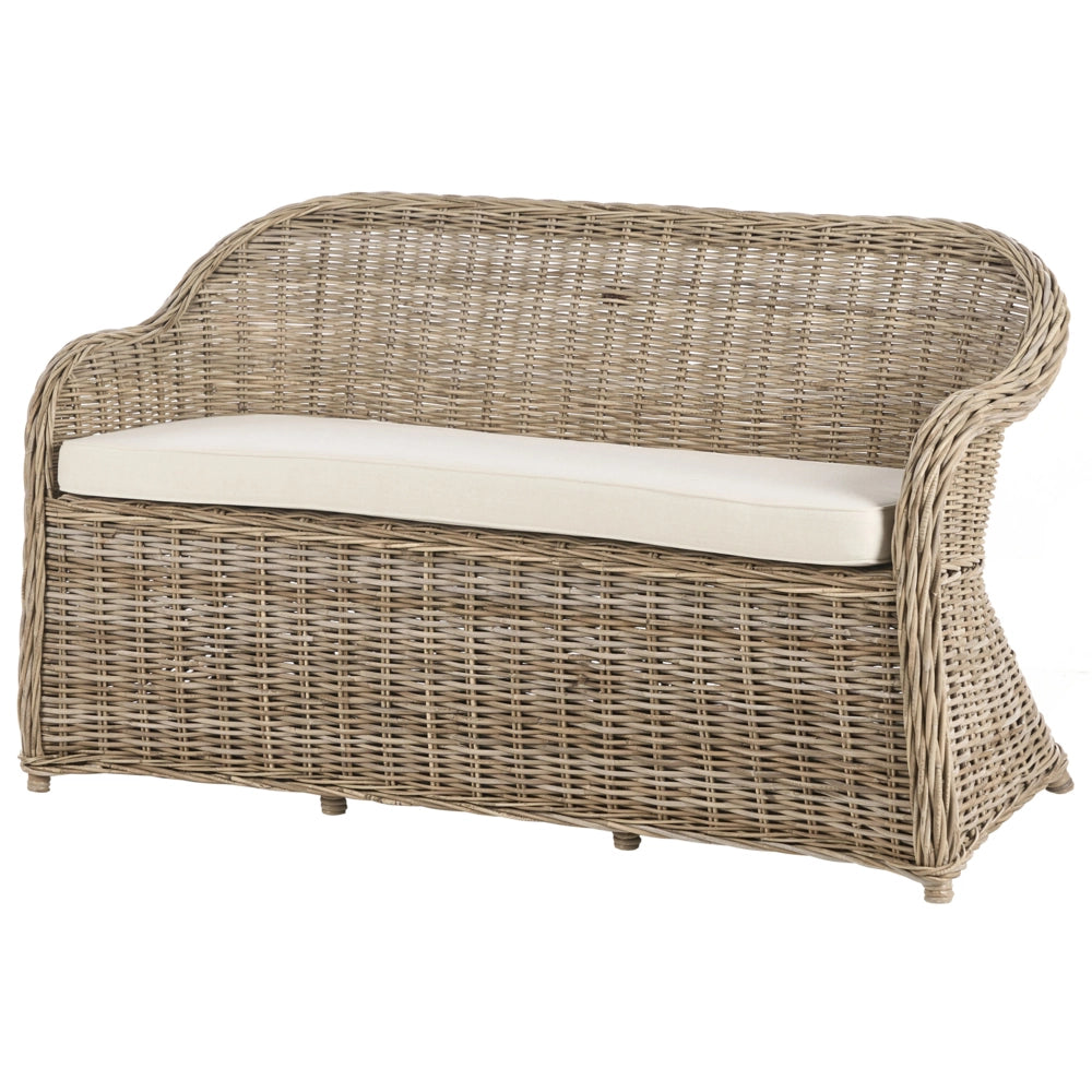 Panca da giardino 150 cm con poggiapiedi in rattan naturale bianco sporco Cuscini per esterni interni Giardino Patio Balcone
