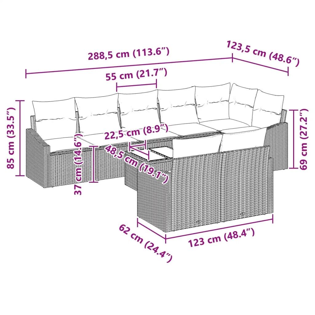 Set di divani 9 pz Marrone polyrattan 3346784