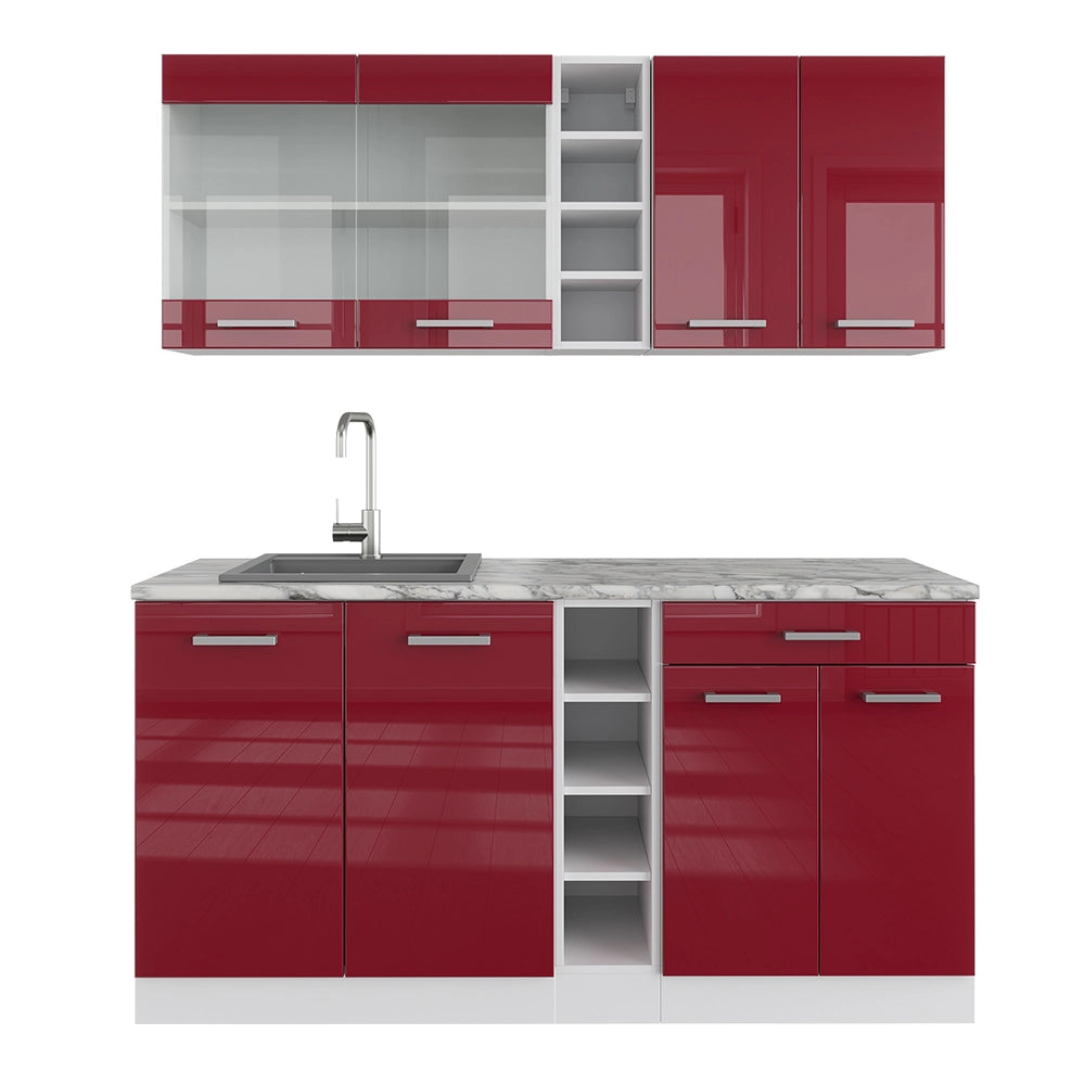 Vicco Cucina completa Rosso lucido/bianco 160 cm senza piano di lavoro