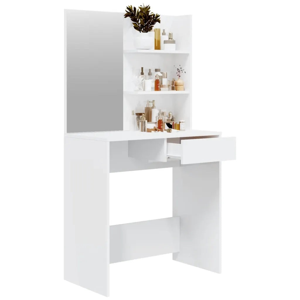 Toeletta | Tavolo da Trucco con Specchio Bianco lucido 74,5x40x141 cm