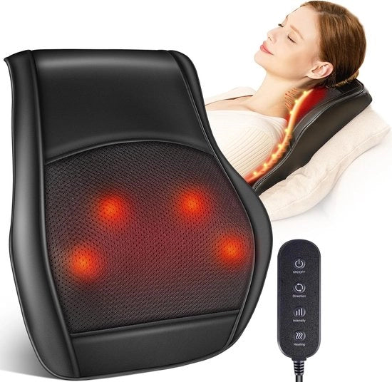 Cuscino di Massaggio Shiatsu – Massaggio al Collo, Spalle e Gambe con Calore, Palle Rotanti e Comando a Distanza