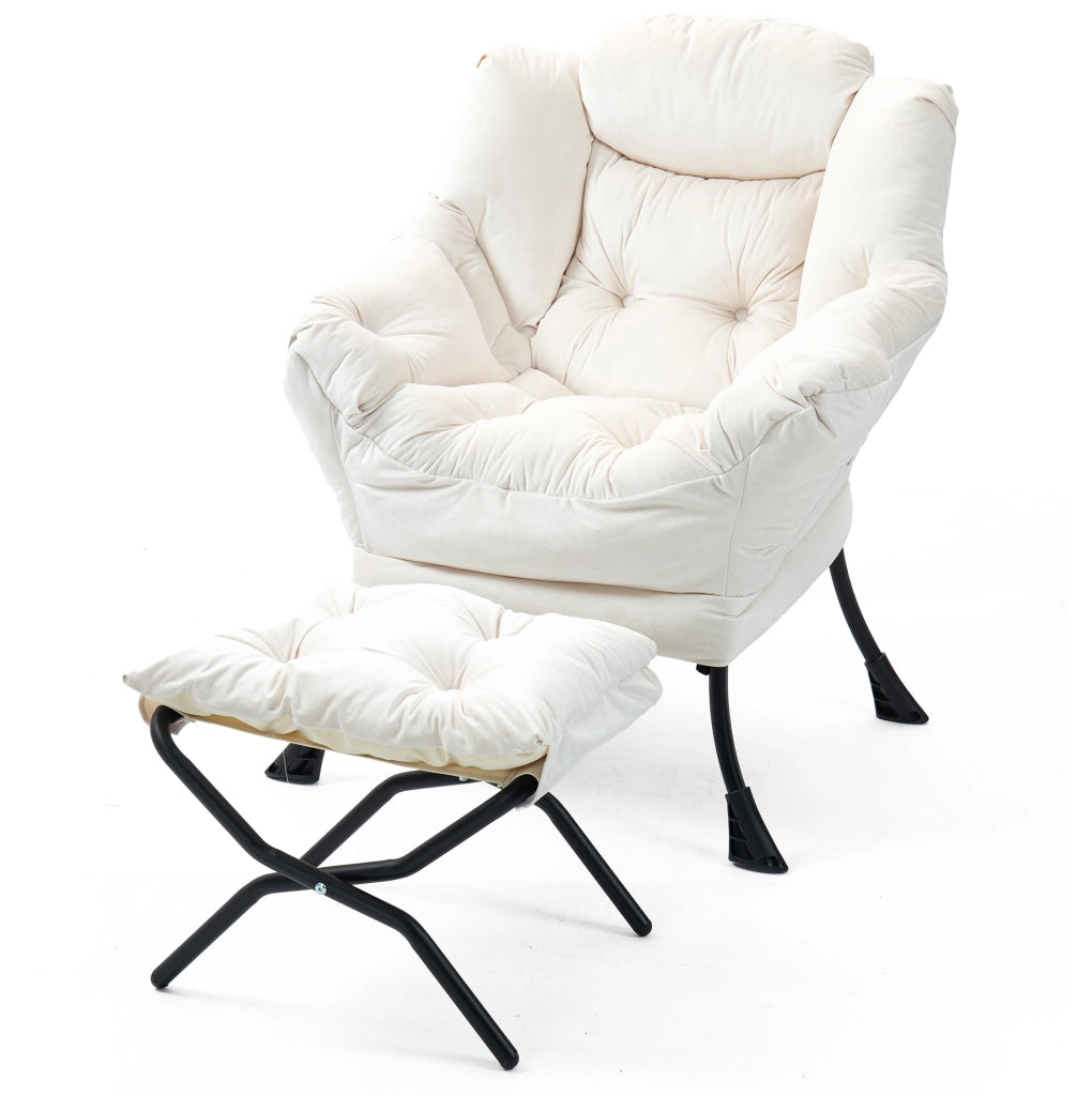 Poltrona relax ULEVR con supporto per il collo, imbottitura in schiuma e rivestimento sfoderabile, bianco crema