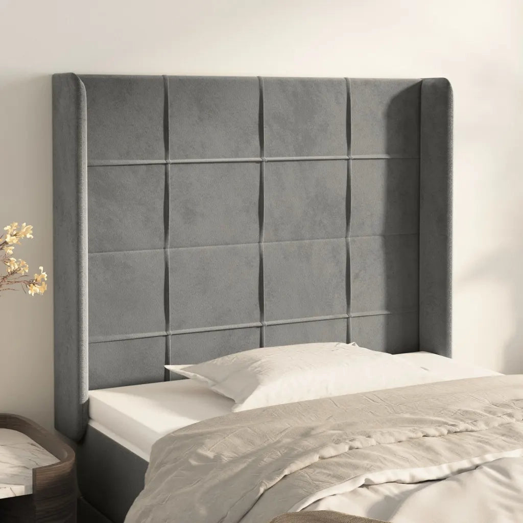 Testiera | Testata ad Orecchio Grigio Chiaro 83x16x118/128 cm in Velluto