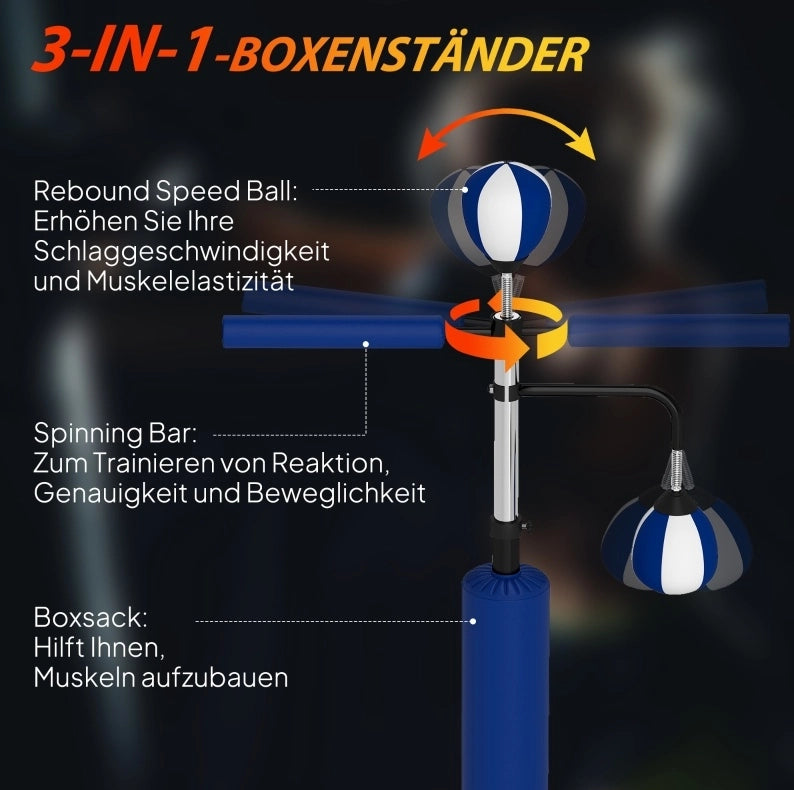 boxstand 107 x 36 x 140-205 cm acciaio blu con 2 speedball e barra rotante