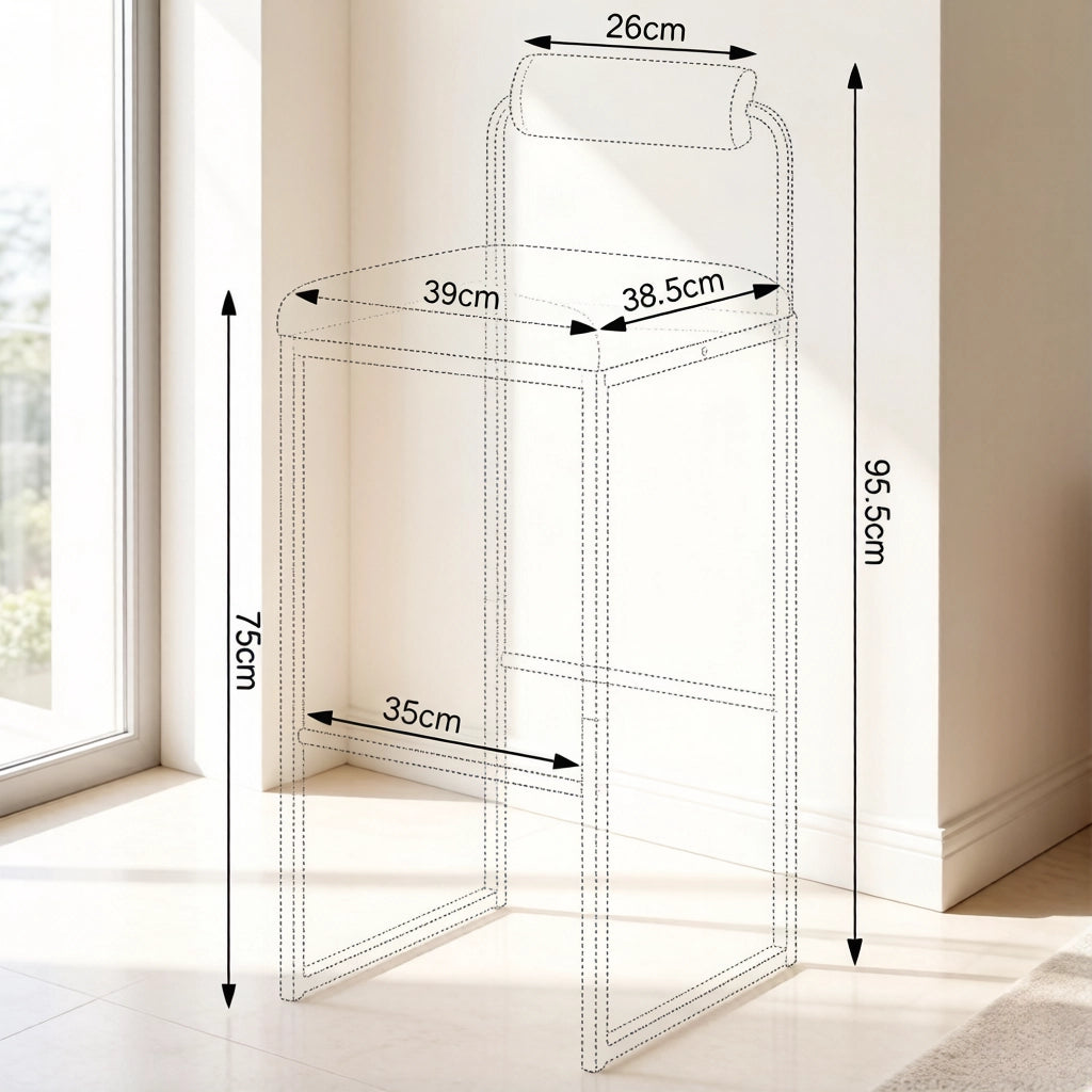 Sgabello da Bar Set da 2 con Schienale, Poggiapiedi e Piedini Antiscivolo, in Velluto Nero 38.5 × 39 × 95.5 cm
