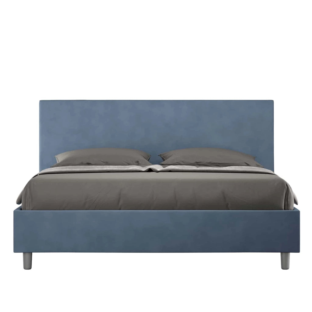 BS COM Letto queen size contenitore imbottito 150x200 microfibra blu