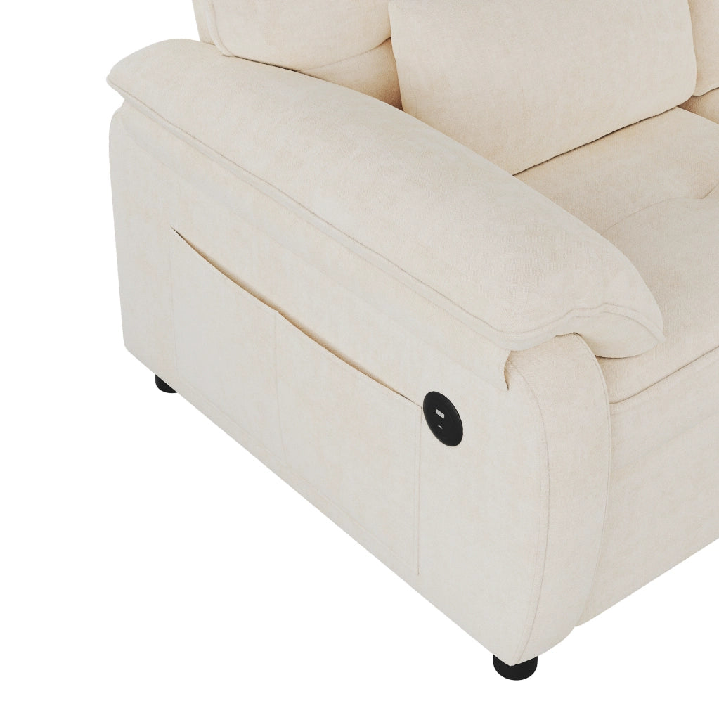 Divano letto 3-in-1 beige in tessuto chenille con schienale regolabile e porta USB, inclusi 2 cuscini, 2 posti