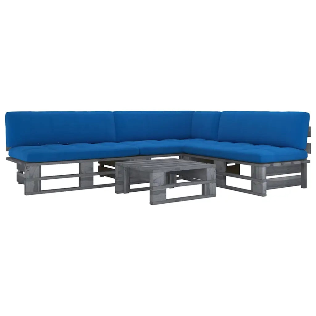 Set Divani in Pallet con Cuscini 4 pz in Pino Impregnato Grigio 3066706