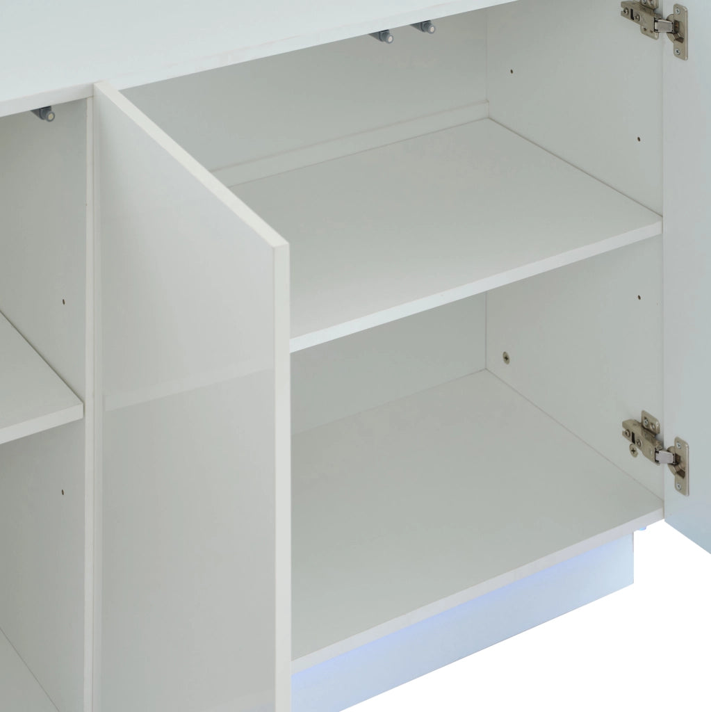 Madia 120x40x75 cm bianca con ante lucide; LED e ripiani regolabili HOMVRA