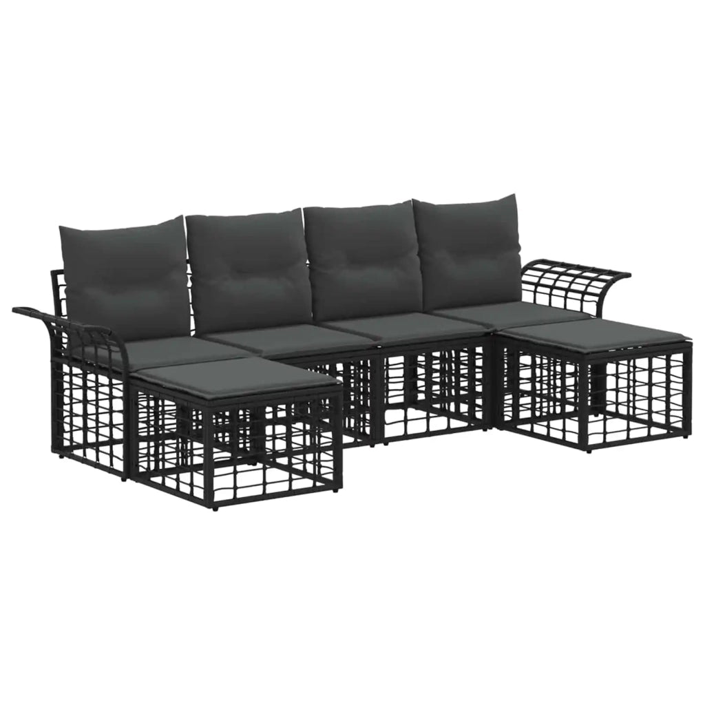 Set di divani da esterno 6 pz Nero e Grigio scuro Poliestere 3437741